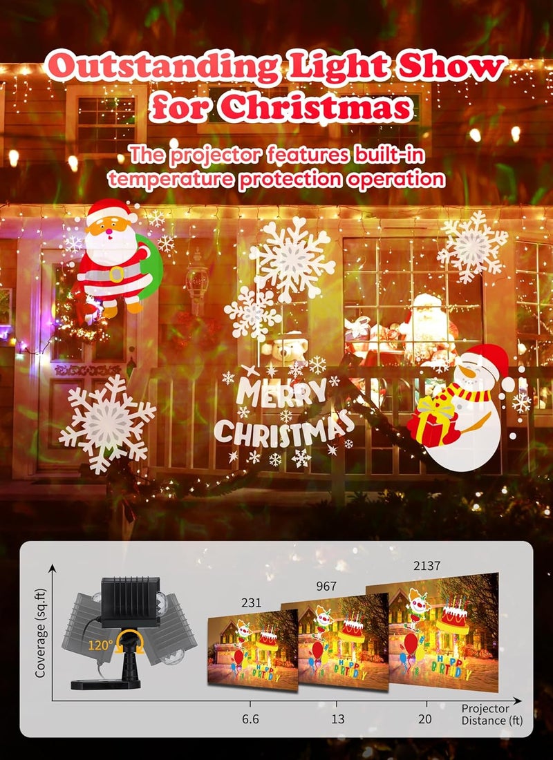 SmartDawn Christmas Projector Lights Outdoor 26 HD Effects (3D Ocean Wave + Patterns) Waterproof with Timer Holiday Projector Lights for Indoor Christmas Halloween Night Disco Party, RGB + Multicolor - Image 5